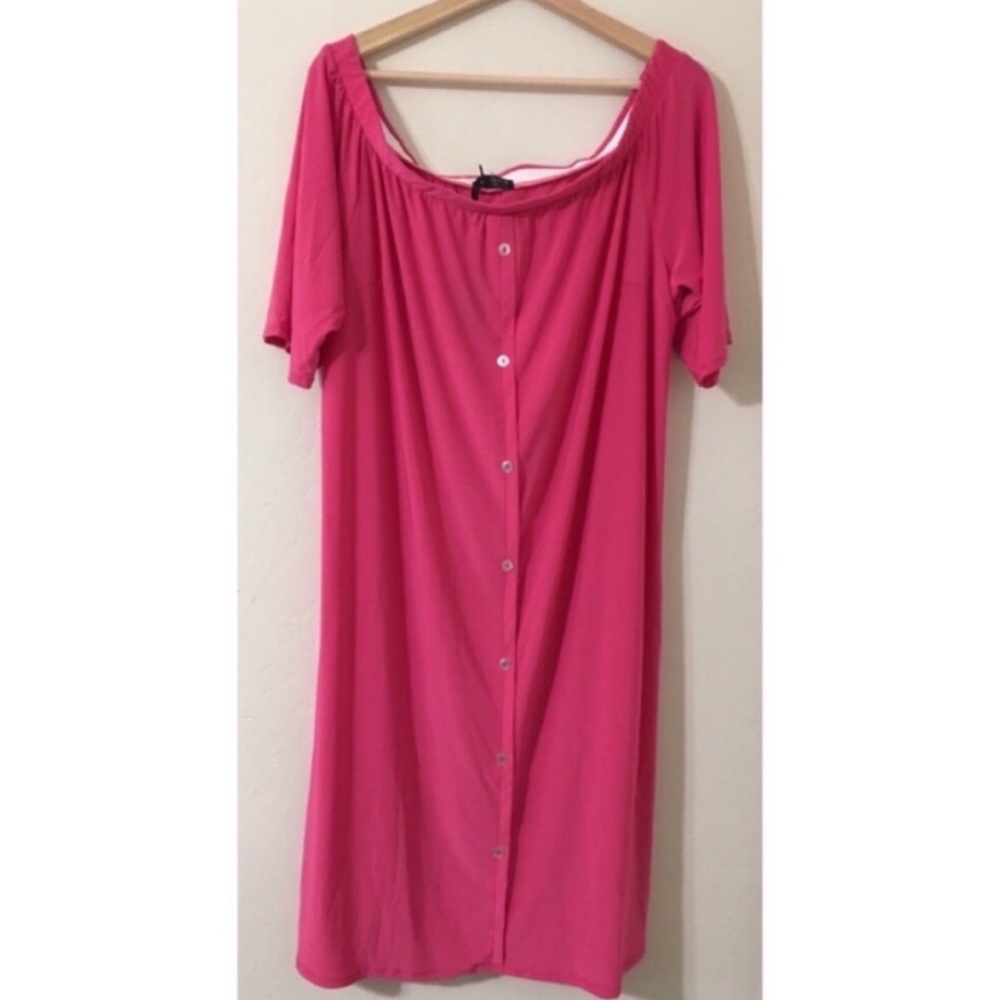 Asos Pink Clove Bardot Button Front Shirt Dress - Picture 3 of 7